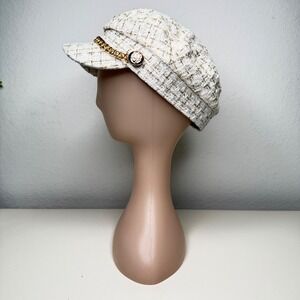 Unbranded Newsboy Cap Women Ivory Gold Tweed Chain Baker Boy Hat One Size
